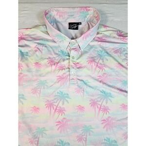 Sunday Swagger Mens 3XL Pastel Palm Tree Golf Polo Performance Shirt Pink Teal
